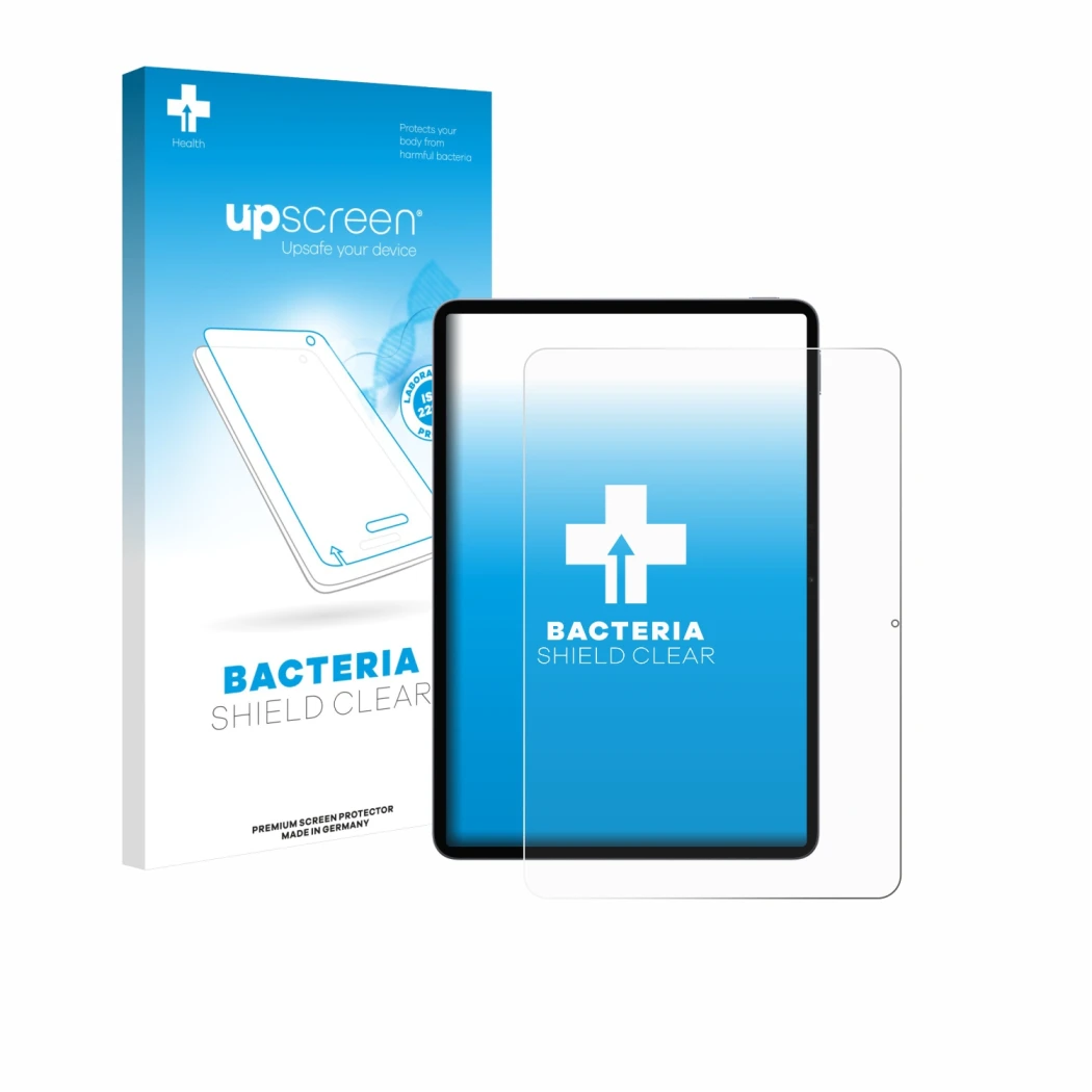 Vorderseite einer Produktverpackung mit dem Markenlogo upscreen. Daneben ist das Gerät Xiaomi Pad 8 mit dem zugehörigen Displa