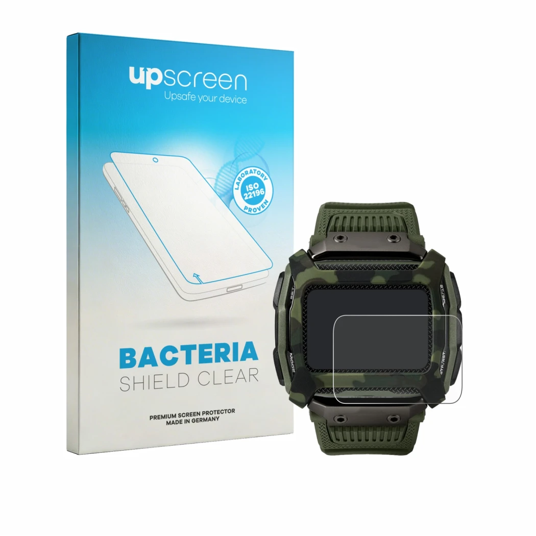 Vorderseite einer Produktverpackung mit dem Markenlogo upscreen. Daneben ist das Gerät Timex Command Shock mit dem zugehörigen