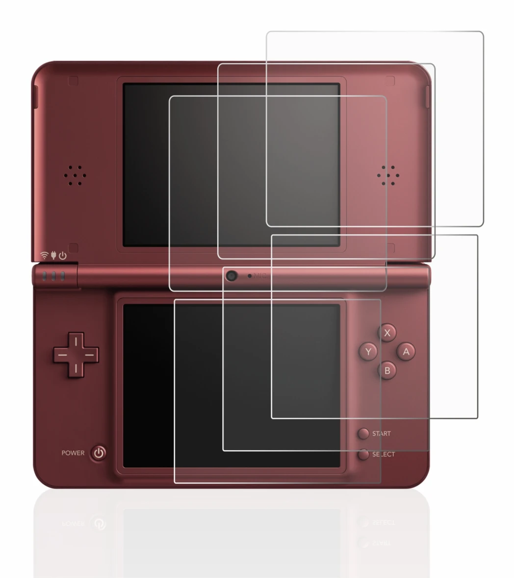 Abbildung des Geräts Nintendo DSi XL mit einer Vielzahl des Displayschutzes.