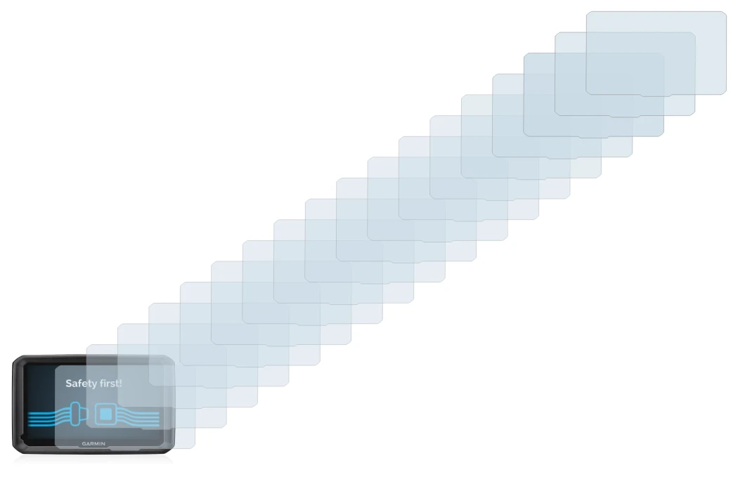 Abbildung des Geräts Garmin dezl 770 LMT-D mit einer Vielzahl des Displayschutzes.