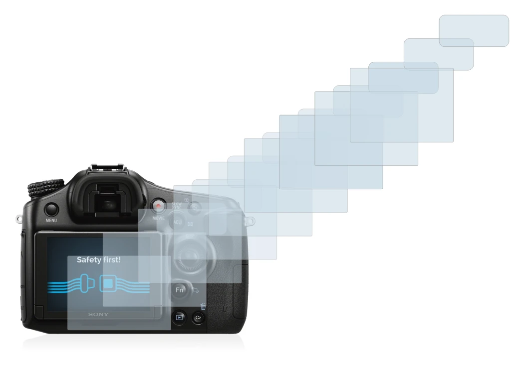 Abbildung des Geräts Sony Alpha 68 mit einer Vielzahl des Displayschutzes.