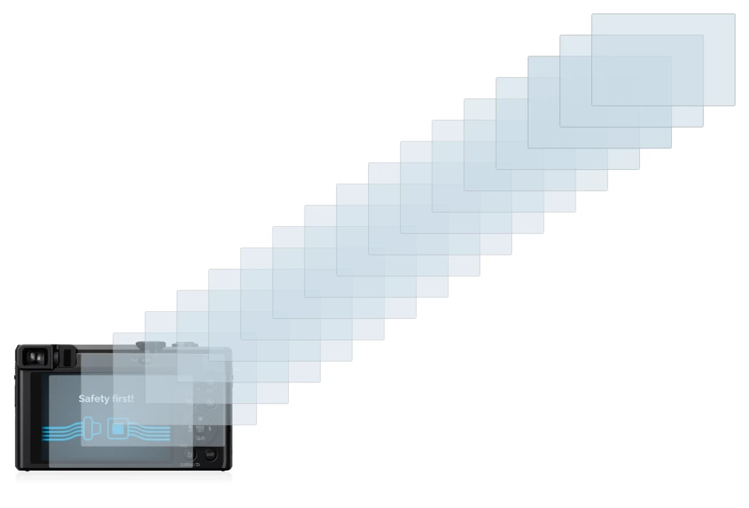 Abbildung des Geräts Panasonic Lumix DMC-TZ81 mit einer Vielzahl des Displayschutzes.