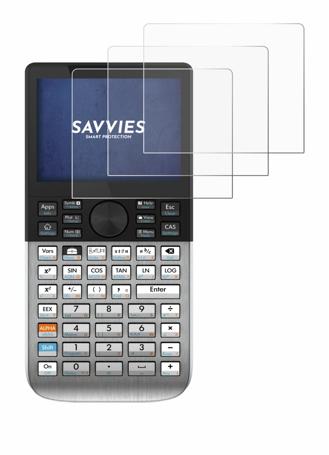 Abbildung des Geräts HP Prime mit einer Vielzahl des Displayschutzes.