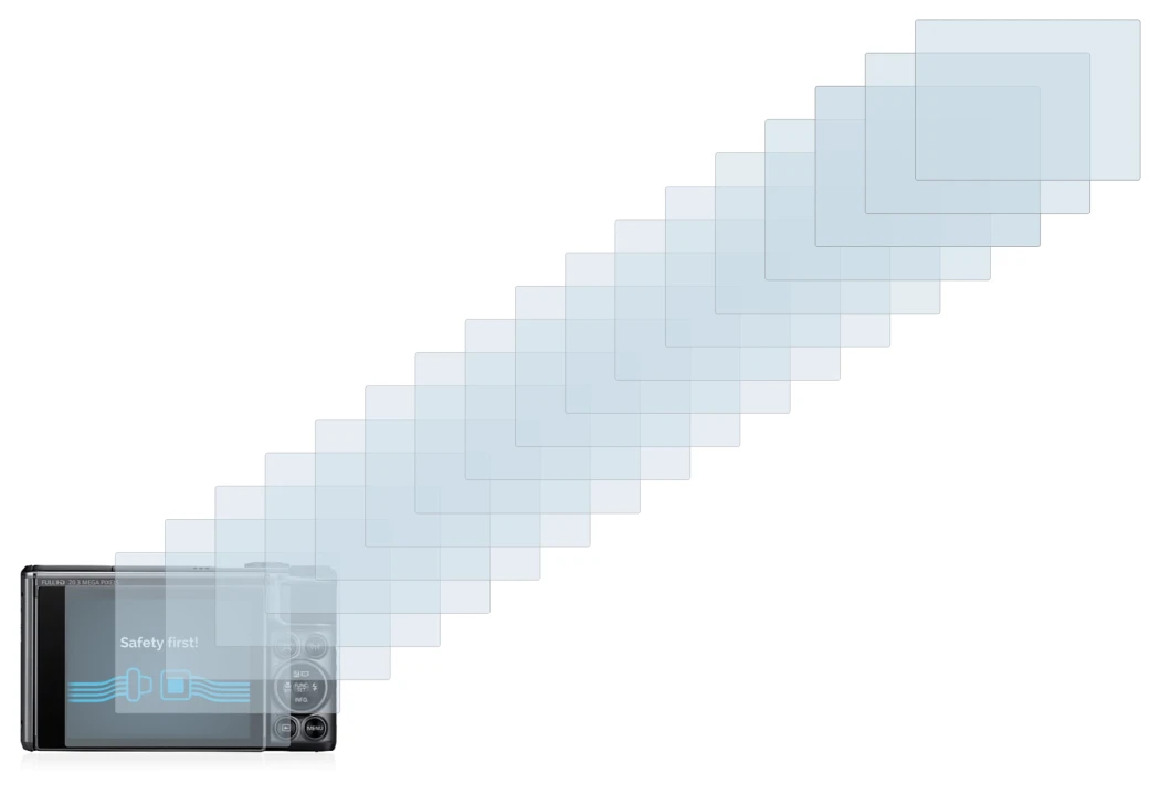 Abbildung des Geräts Canon PowerShot SX730 HS mit einer Vielzahl des Displayschutzes.