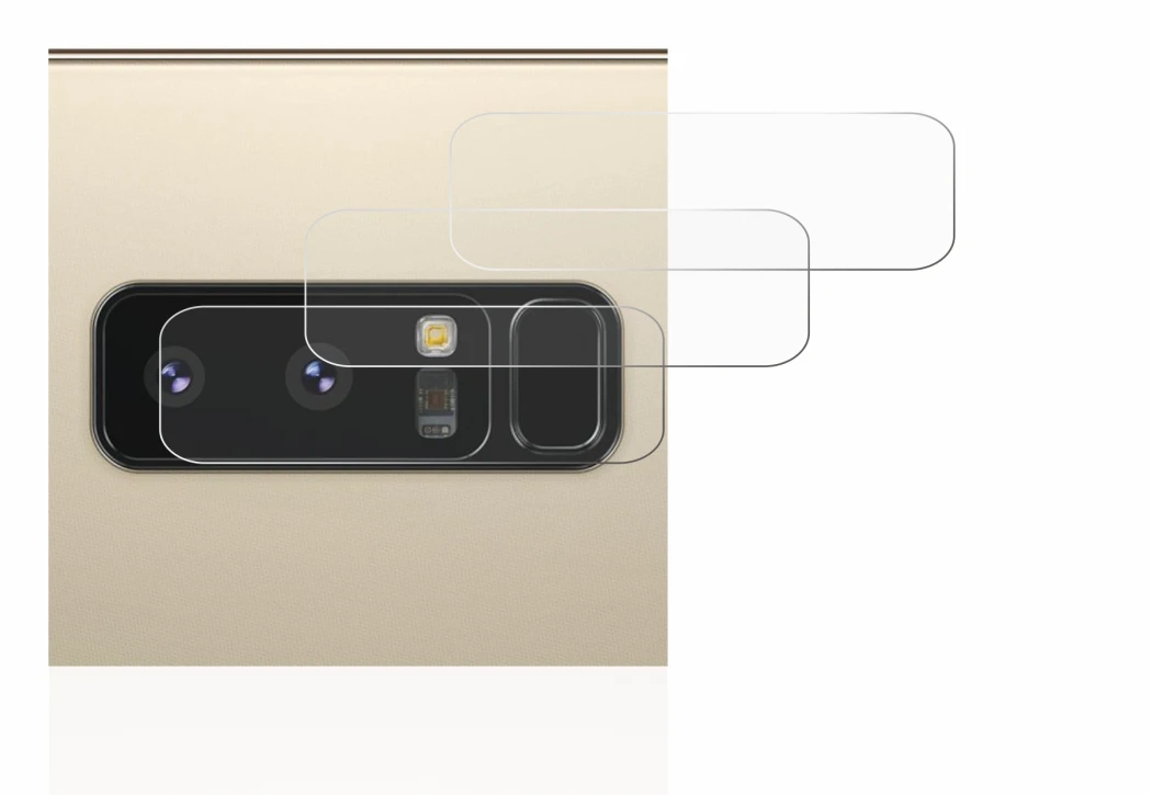 Abbildung des Geräts Samsung Galaxy Note 8 (NUR Kameraschutz) mit einer Vielzahl des Displayschutzes.