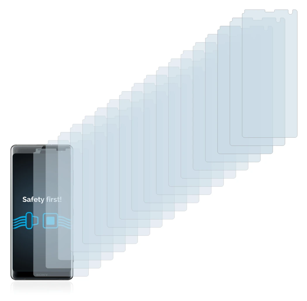 Abbildung des Geräts Sony Xperia XZ3 mit einer Vielzahl des Displayschutzes.