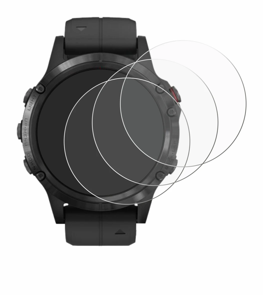 Abbildung des Geräts Garmin Fenix 5 Plus (47 mm) mit einer Vielzahl des Displayschutzes.