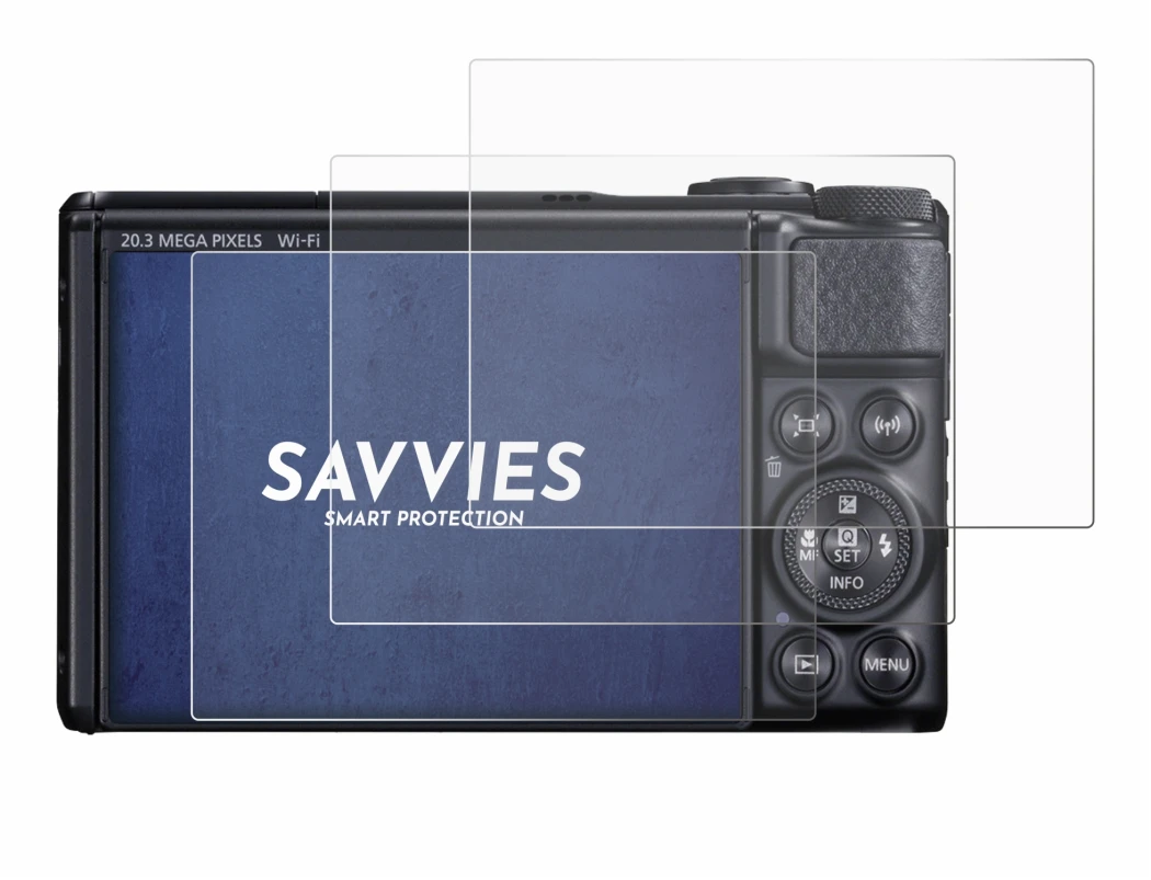 Abbildung des Geräts Canon PowerShot SX740 HS mit einer Vielzahl des Displayschutzes.