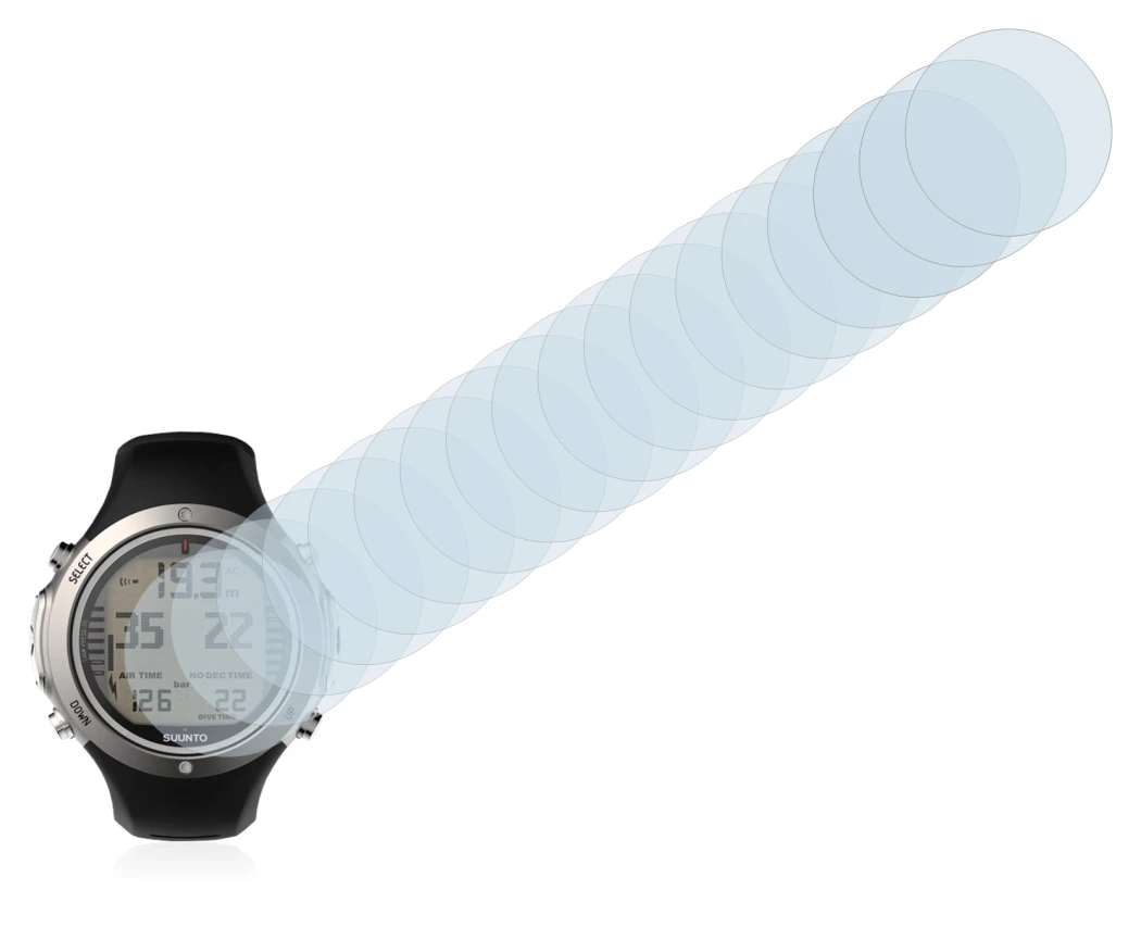 Abbildung des Geräts Suunto D6I Novo mit einer Vielzahl des Displayschutzes.