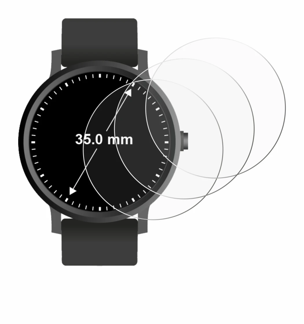 Abbildung des Geräts Kreisrunde Displays (ø: 35 mm) mit einer Vielzahl des Displayschutzes.