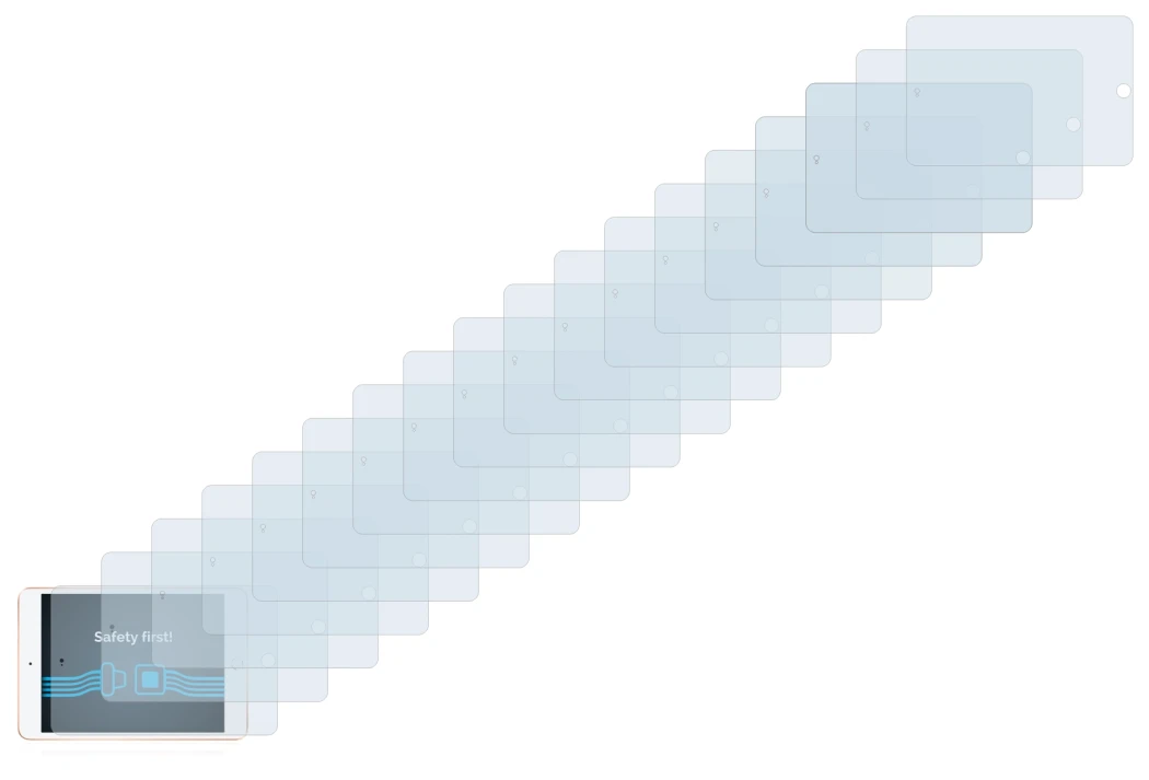 Abbildung des Geräts Apple iPad Mini 5 2019 (im Querformat, 5. Gen.) mit einer Vielzahl des Displayschutzes.