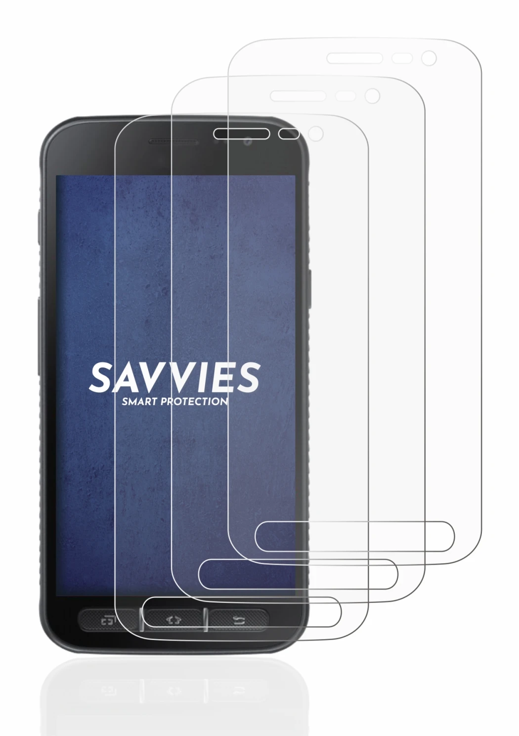 Abbildung des Geräts Samsung Galaxy XCover 4s mit einer Vielzahl des Displayschutzes.