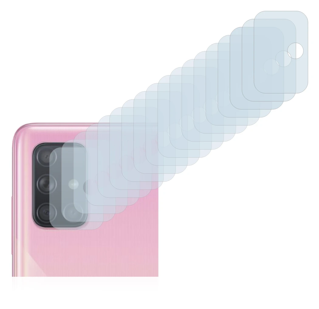 Abbildung des Geräts Samsung Galaxy A51 (NUR Kameraschutz) mit einer Vielzahl des Displayschutzes.