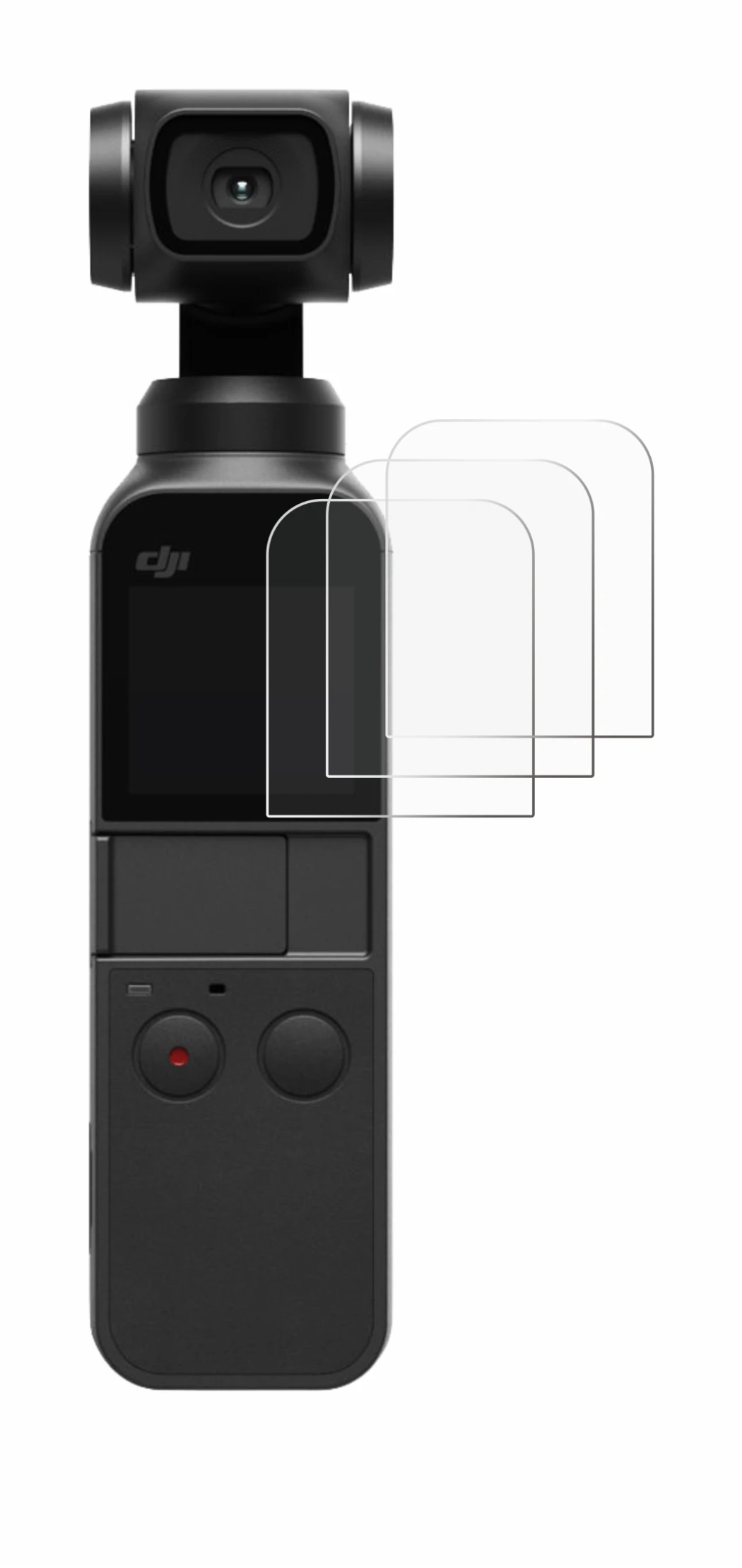 Abbildung des Geräts DJI Osmo Pocket 2 mit einer Vielzahl des Displayschutzes.