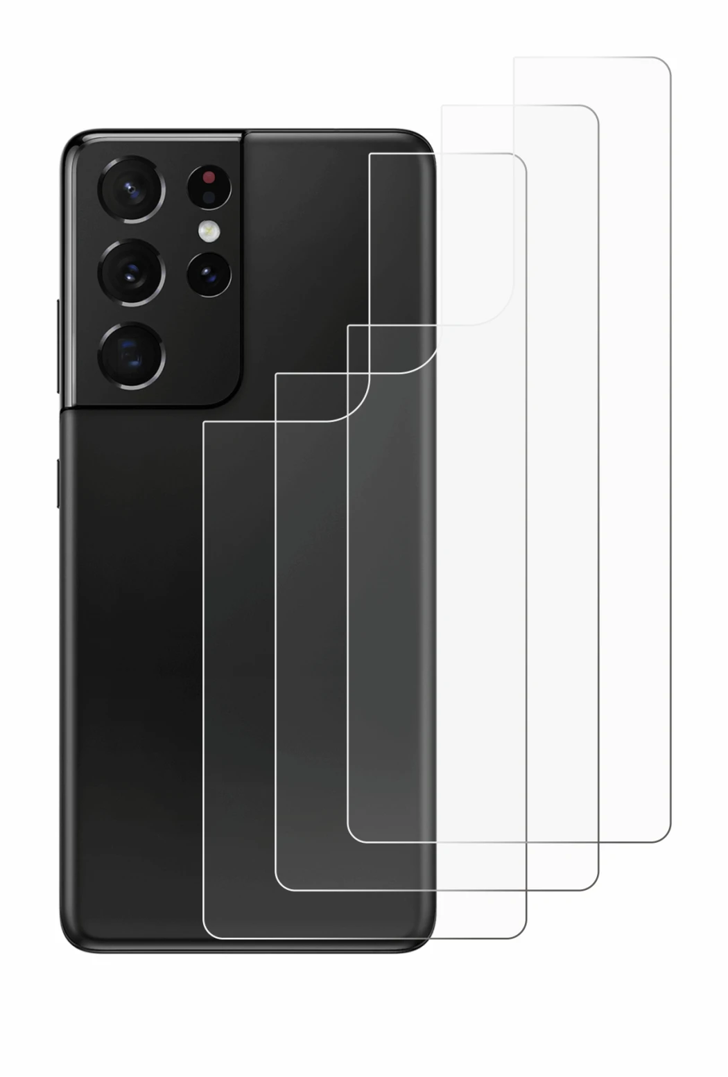 Abbildung des Geräts Samsung Galaxy S21 Ultra 5G (Rückseite) mit einer Vielzahl des Displayschutzes.