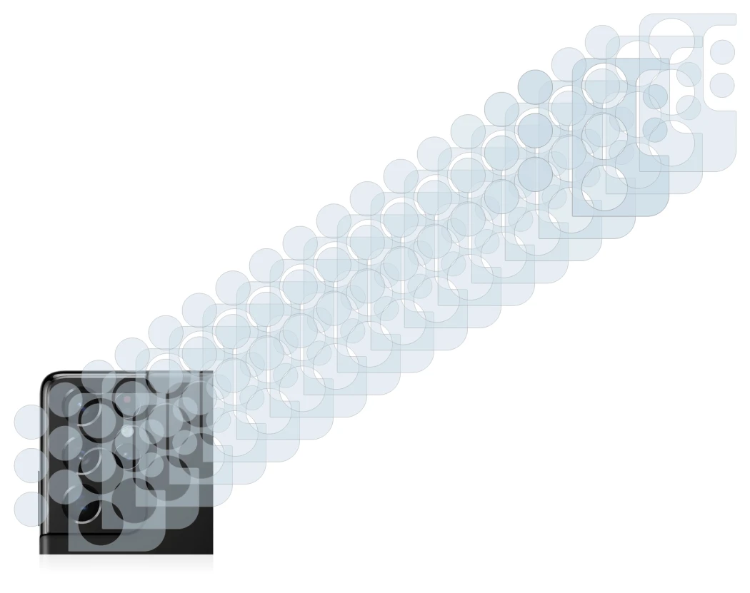 Abbildung des Geräts Samsung Galaxy S21 Ultra 5G (NUR Kameraschutz) mit einer Vielzahl des Displayschutzes.