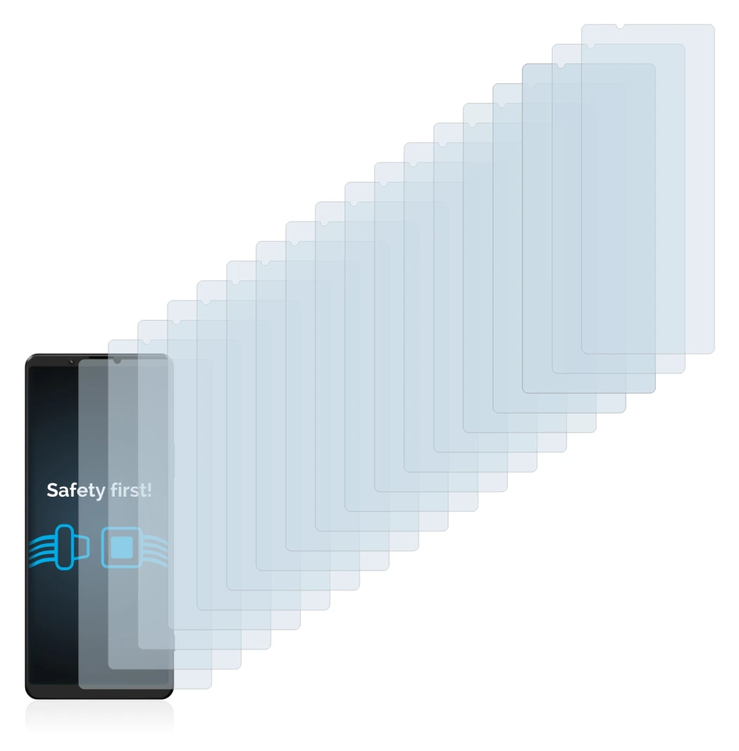 Abbildung des Geräts Sony Xperia 1 III mit einer Vielzahl des Displayschutzes.