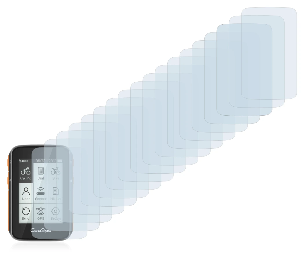 Abbildung des Geräts CooSpo BC200 mit einer Vielzahl des Displayschutzes.