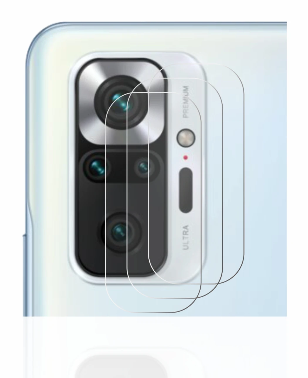 Abbildung des Geräts Xiaomi Redmi Note 10 Pro (NUR Kameraschutz) mit einer Vielzahl des Displayschutzes.