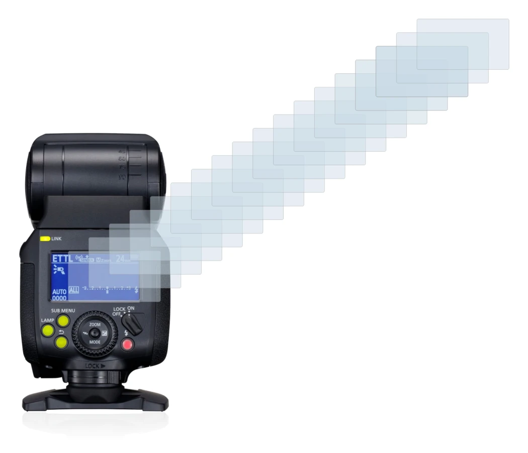 Abbildung des Geräts Canon Speedlite EL-1 mit einer Vielzahl des Displayschutzes.