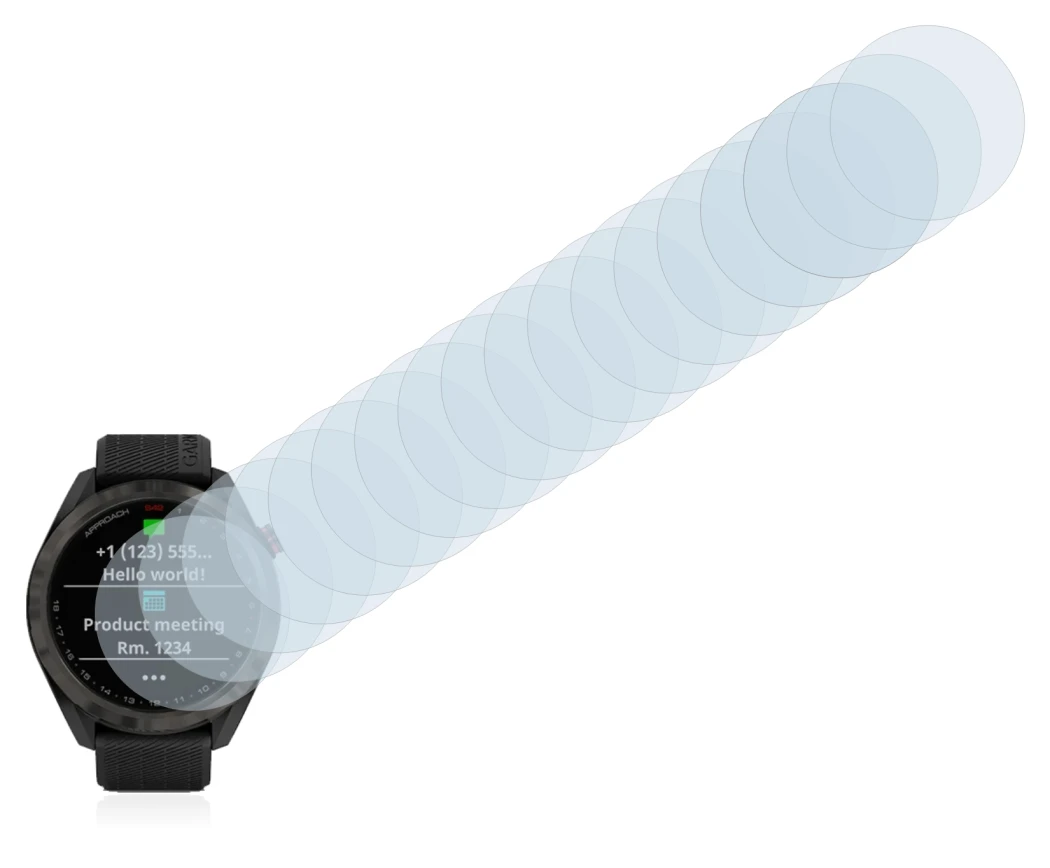 Abbildung des Geräts Garmin Approach S42 mit einer Vielzahl des Displayschutzes.