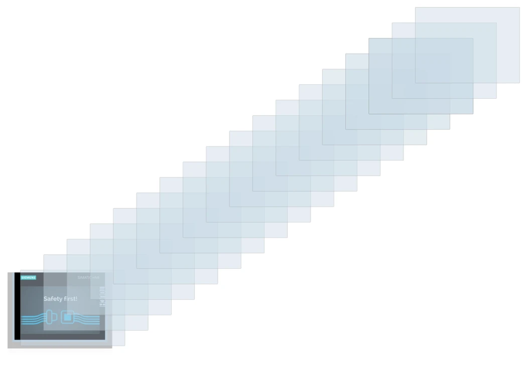 Abbildung des Geräts Siemens Simatic HMI TP700 Comfort mit einer Vielzahl des Displayschutzes.