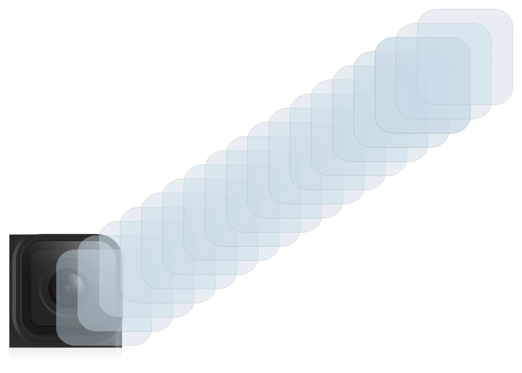 Abbildung des Geräts GoPro Hero 10 Black Linse (Gehäuse) mit einer Vielzahl des Displayschutzes.