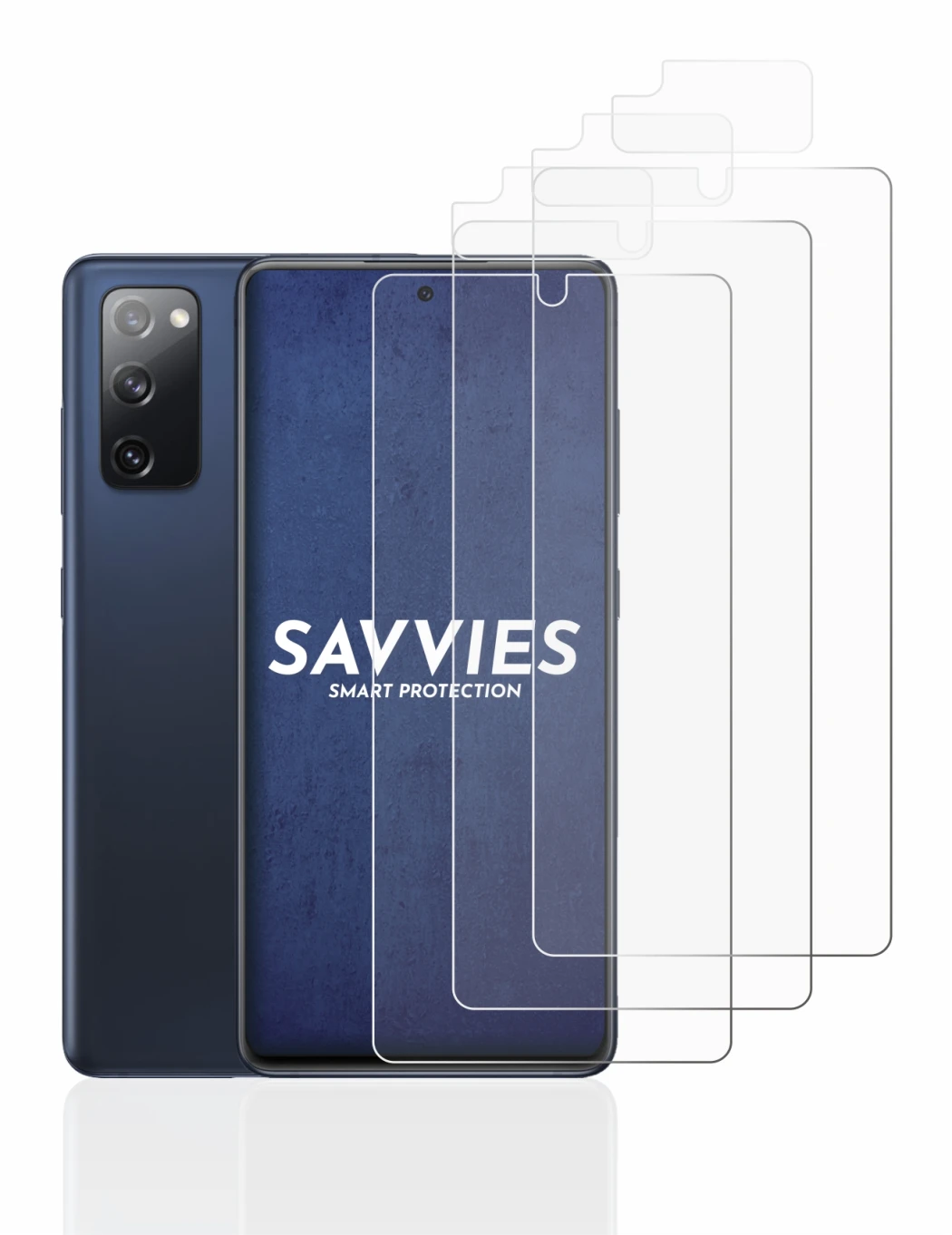Abbildung des Geräts Samsung Galaxy S20 FE (Display+Kamera) mit einer Vielzahl des Displayschutzes.