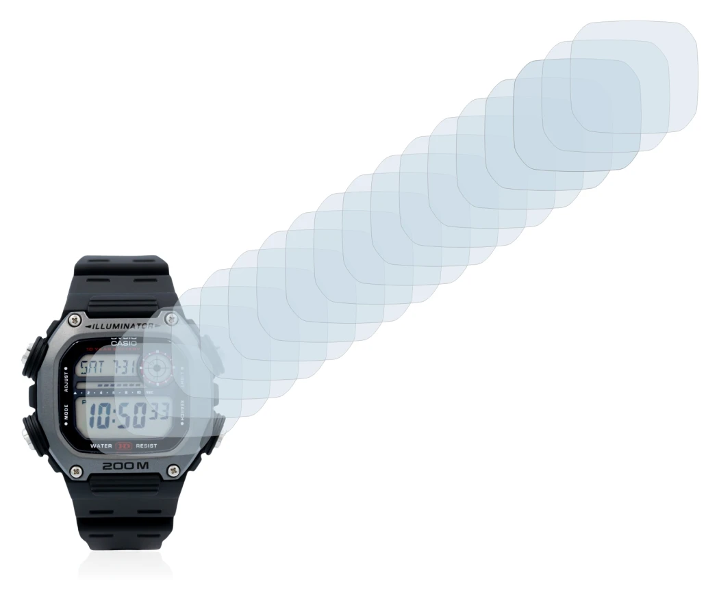 Abbildung des Geräts Casio DW-291H mit einer Vielzahl des Displayschutzes.