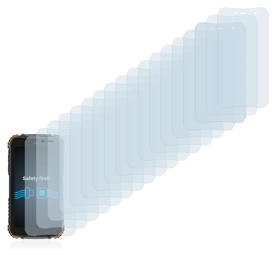 Abbildung des Geräts Doogee S35T mit einer Vielzahl des Displayschutzes.