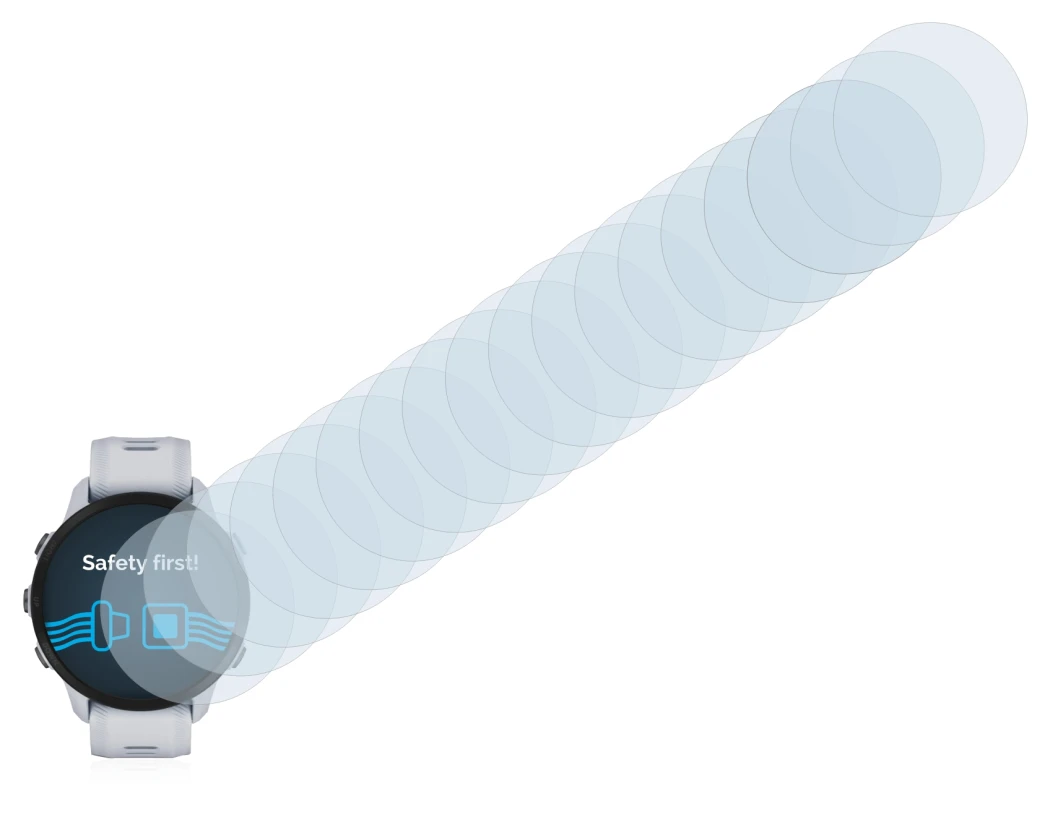 Abbildung des Geräts Garmin Forerunner 955 Solar mit einer Vielzahl des Displayschutzes.