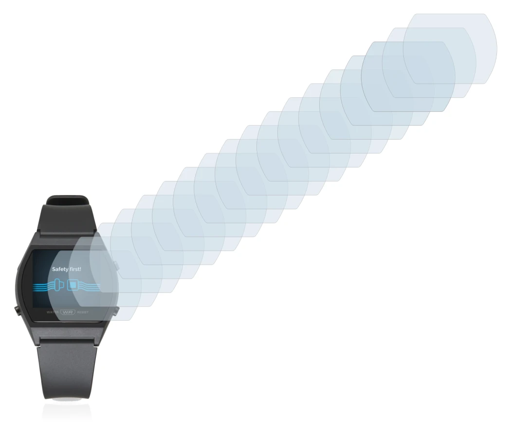 Abbildung des Geräts Casio LW-204-1BEF mit einer Vielzahl des Displayschutzes.