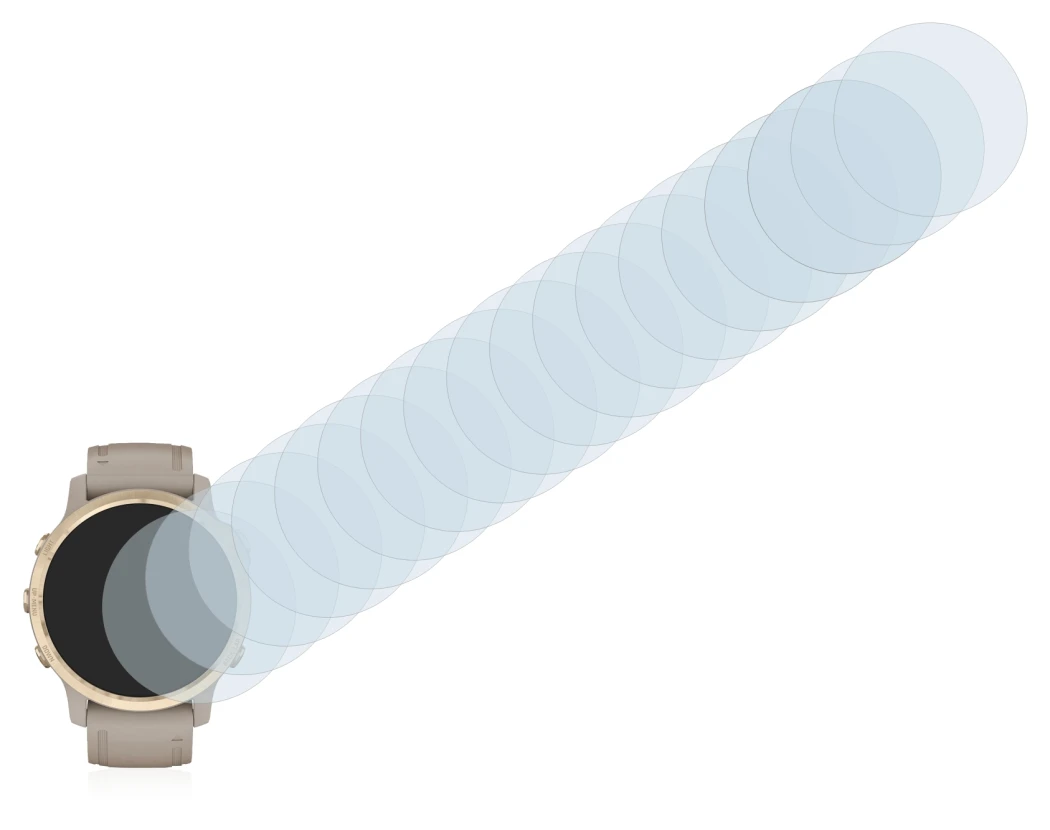 Abbildung des Geräts Garmin Fenix 6S Pro Solar mit einer Vielzahl des Displayschutzes.