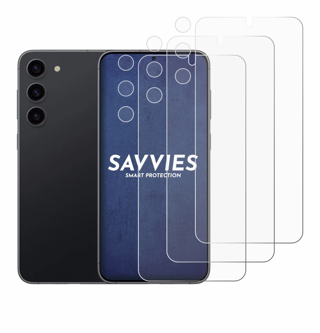 Abbildung des Geräts Samsung Galaxy S23 (Display+Kamera) mit einer Vielzahl des Displayschutzes.