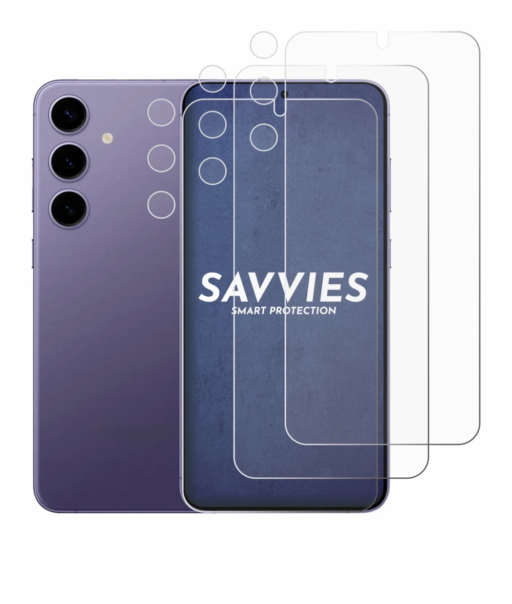 Abbildung des Geräts Samsung Galaxy S24 Plus (Display+Kamera) mit einer Vielzahl des Displayschutzes.