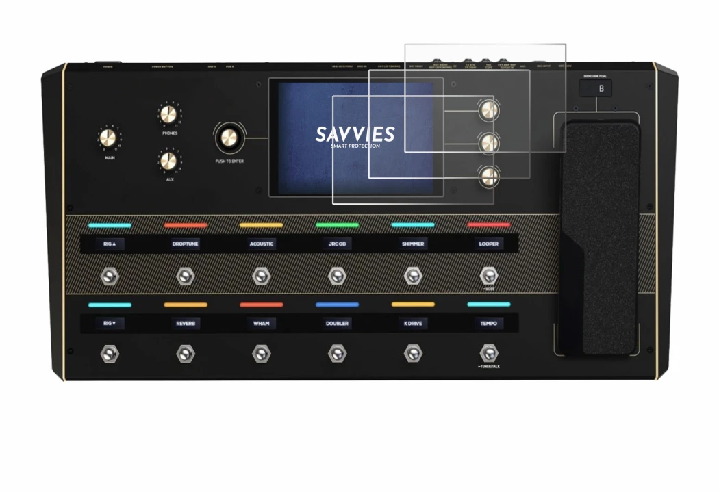 Abbildung des Geräts Headrush Prime mit einer Vielzahl des Displayschutzes.