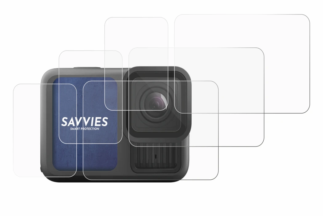 Abbildung des Geräts GoPro Hero 13 Black mit einer Vielzahl des Displayschutzes.