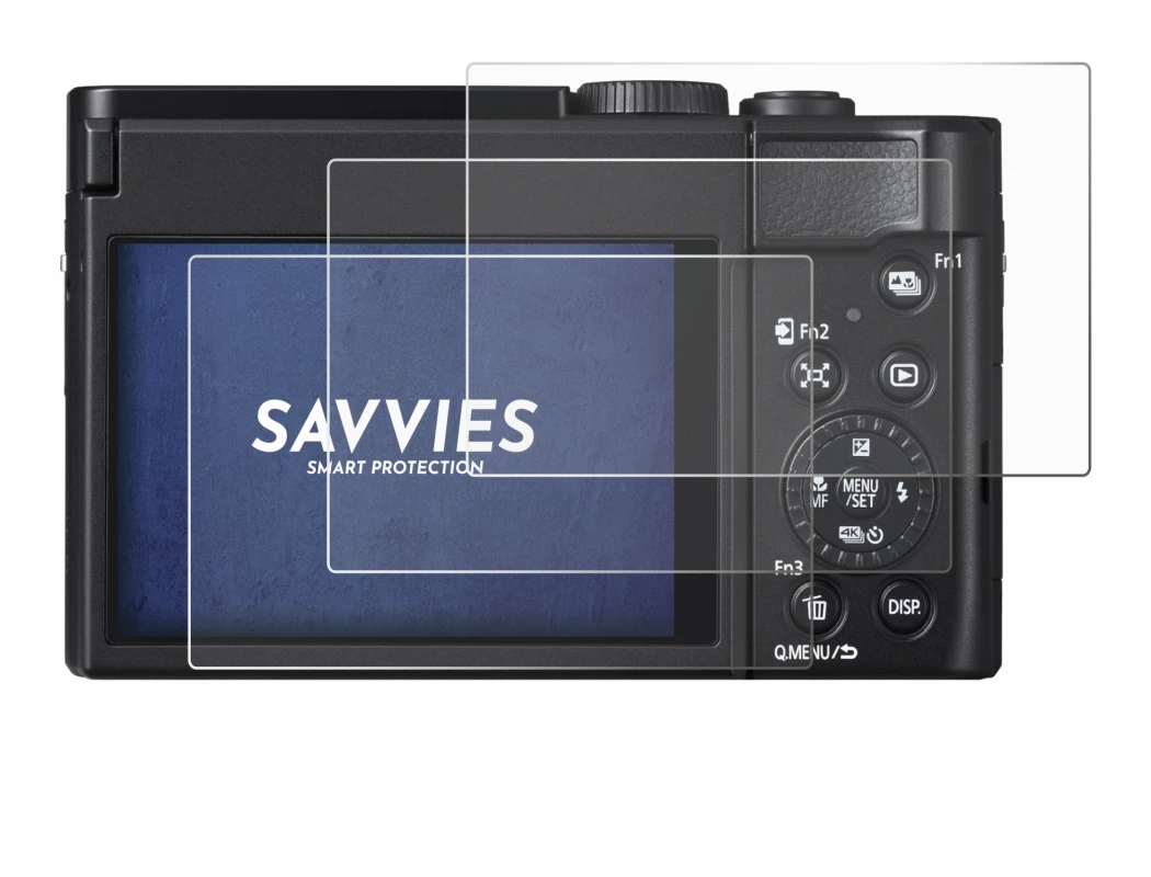 Abbildung des Geräts Panasonic Lumix DC-TZ99 mit einer Vielzahl des Displayschutzes.