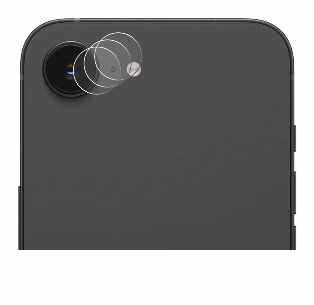 Abbildung des Geräts Apple iPhone 16e (NUR Kameraschutz) mit einer Vielzahl des Displayschutzes.