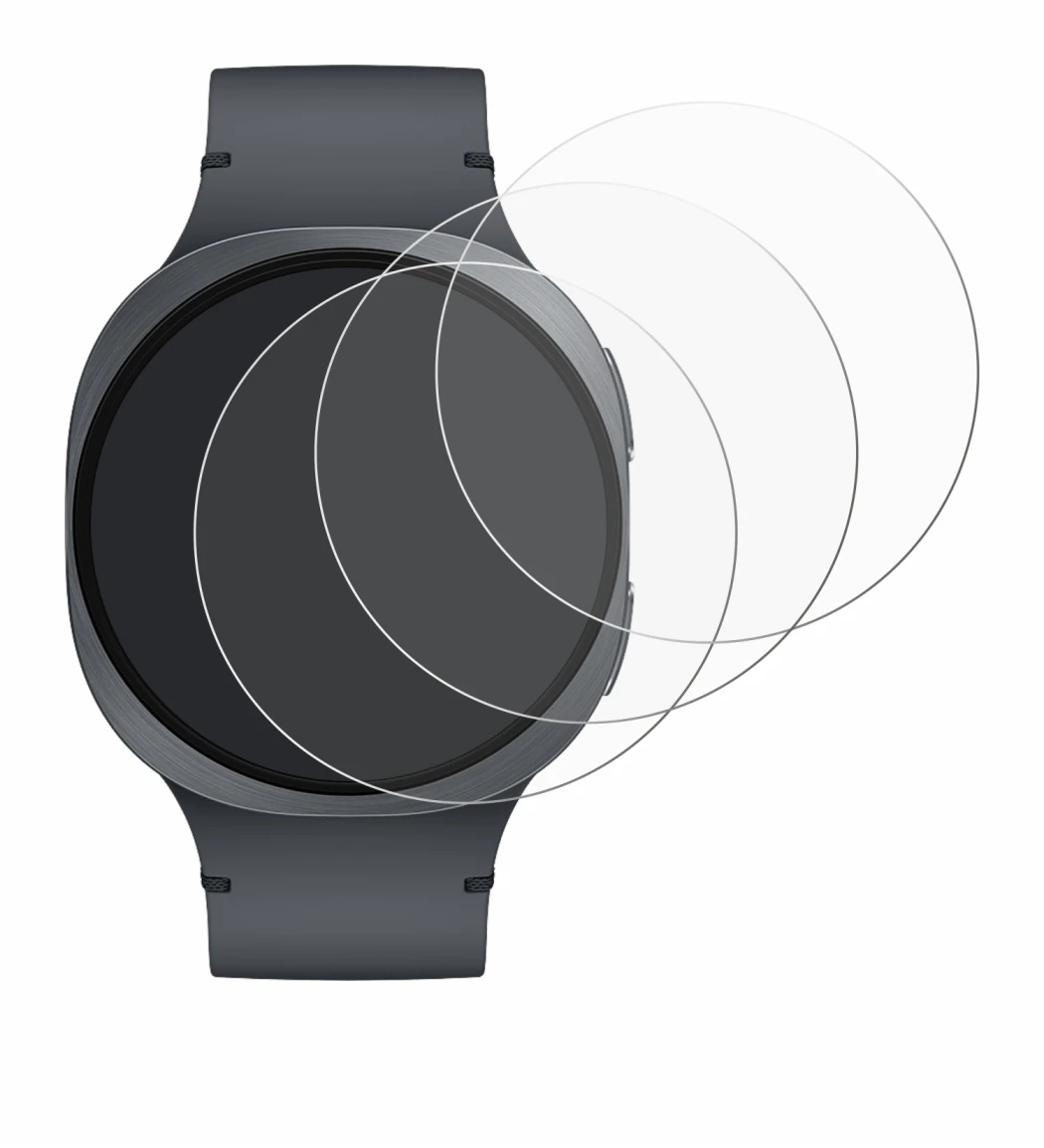 Abbildung des Geräts Samsung Galaxy Watch 8 (44 mm) mit einer Vielzahl des Displayschutzes.