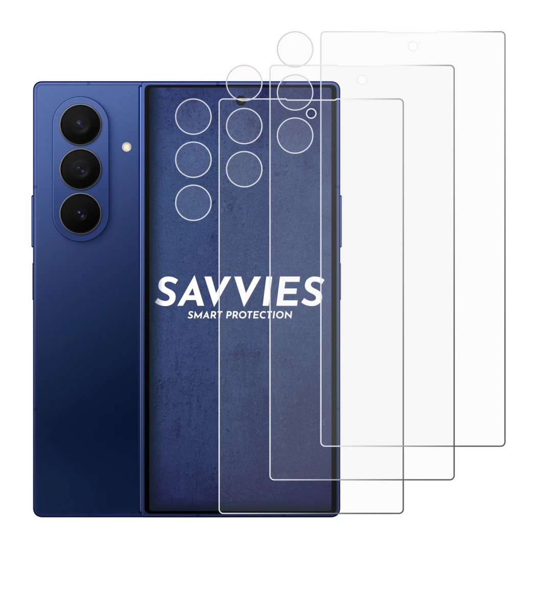 Abbildung des Geräts Samsung Galaxy Z Fold 7 (Display+Kamera) mit einer Vielzahl des Displayschutzes.
