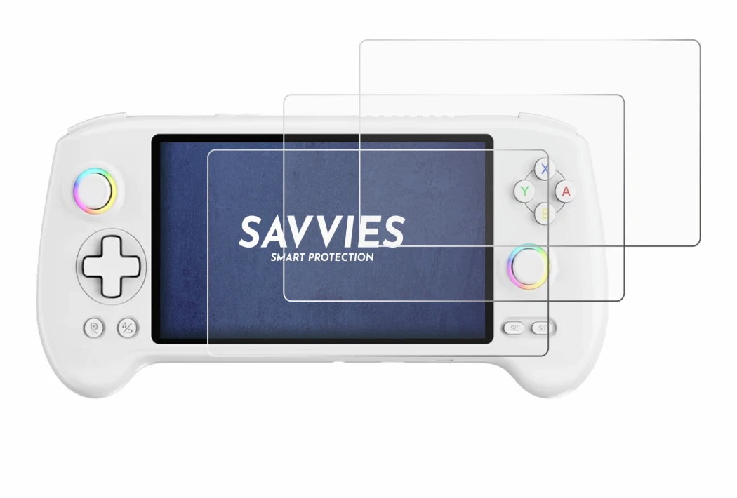 Abbildung des Geräts Anbernic RG557 mit einer Vielzahl des Displayschutzes.