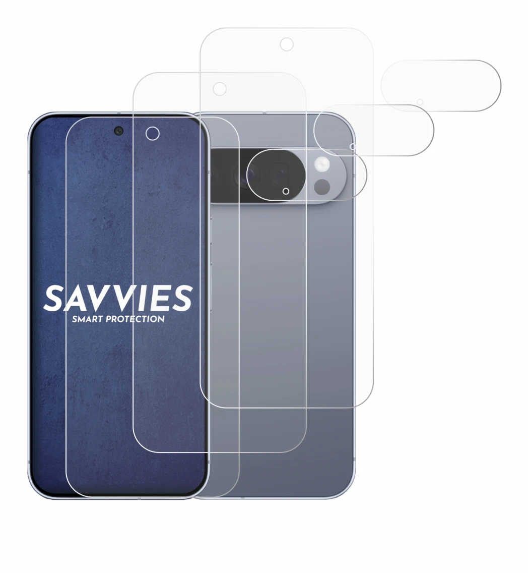 Abbildung des Geräts Google Pixel 10 Pro (Display+Kamera) mit einer Vielzahl des Displayschutzes.