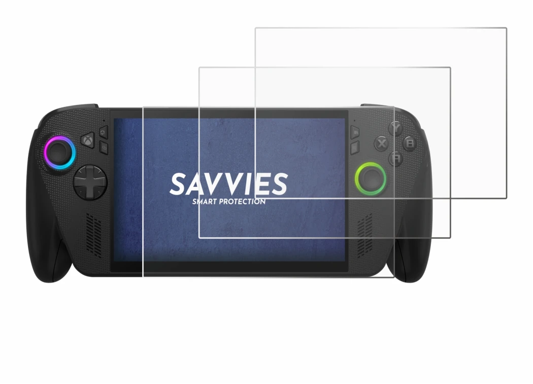 Abbildung des Geräts ASUS ROG Ally X 2025 mit einer Vielzahl des Displayschutzes.