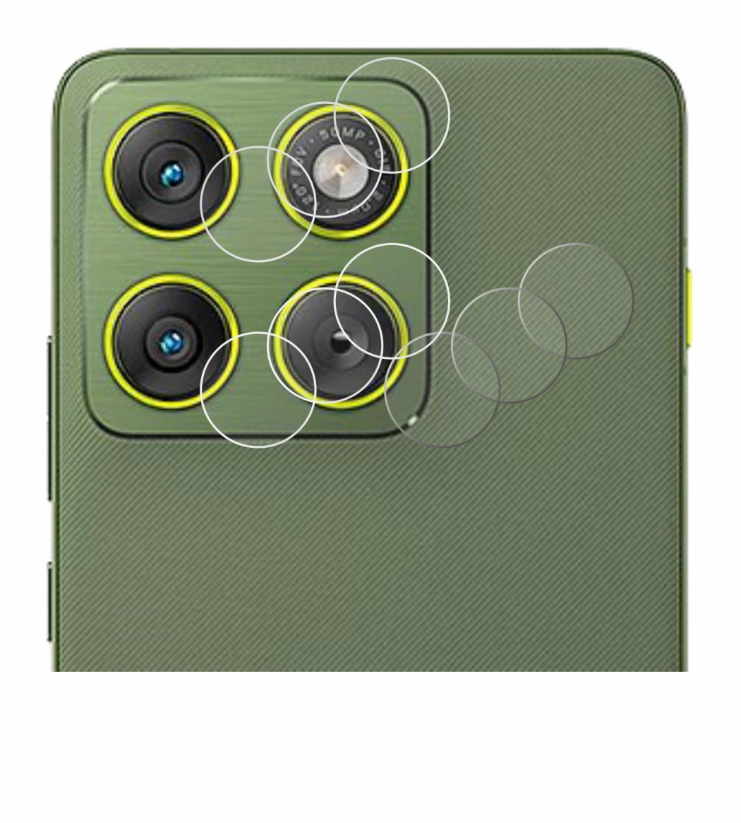 Abbildung des Geräts Motorola Edge 70 (NUR Kameraschutz) mit einer Vielzahl des Displayschutzes.