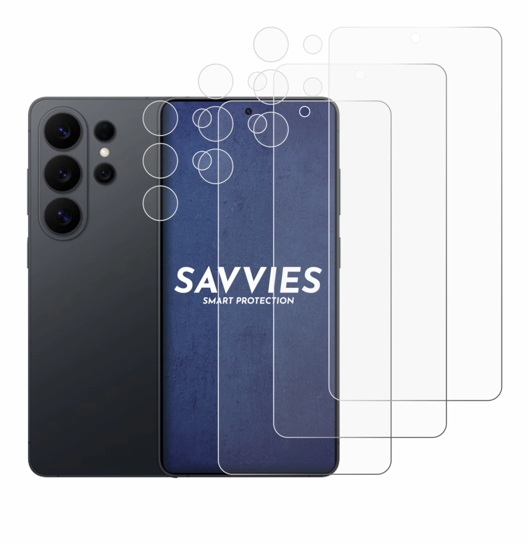 Abbildung des Geräts Samsung Galaxy S26 Ultra (Display+Kamera) mit einer Vielzahl des Displayschutzes.