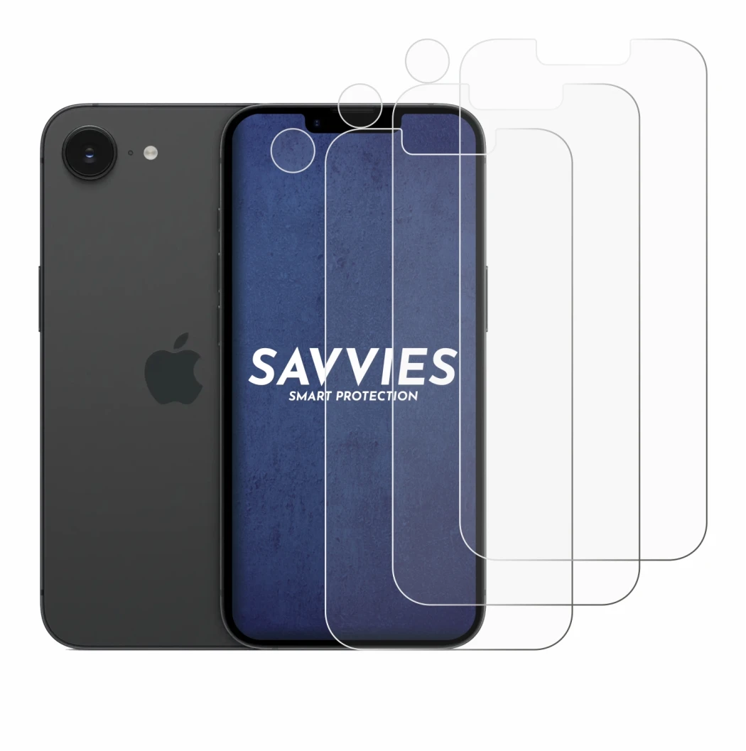 Abbildung des Geräts Apple iPhone 17e (Display+Kamera) mit einer Vielzahl des Displayschutzes.