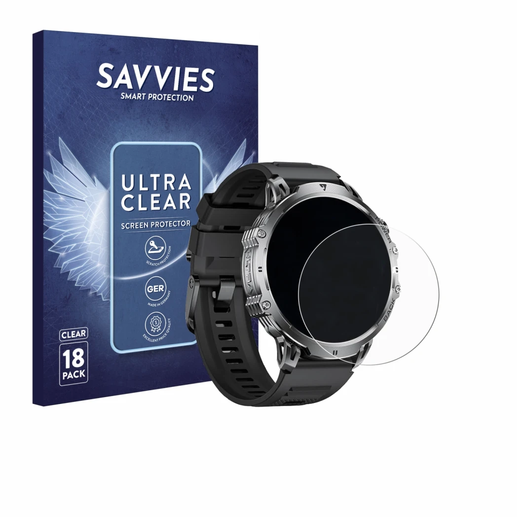 Vorderseite einer Produktverpackung mit dem Markenlogo Savvies. Daneben ist das Gerät LIGE EF13-B 1.85