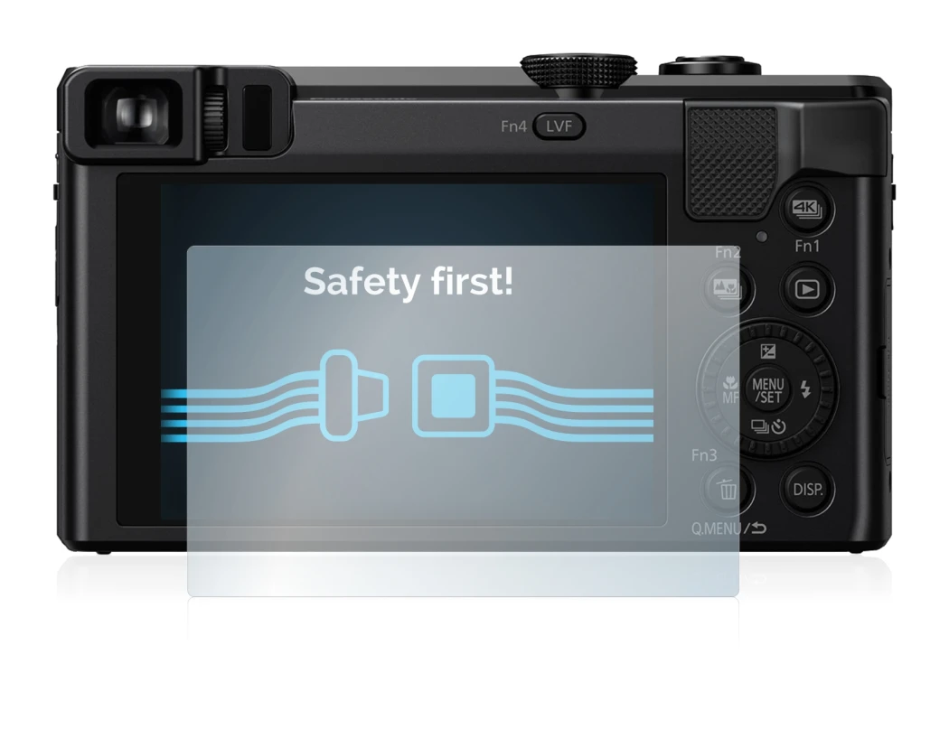 Abbildung des Geräts Panasonic Lumix DMC-TZ80 mit einer Vielzahl des Displayschutzes.