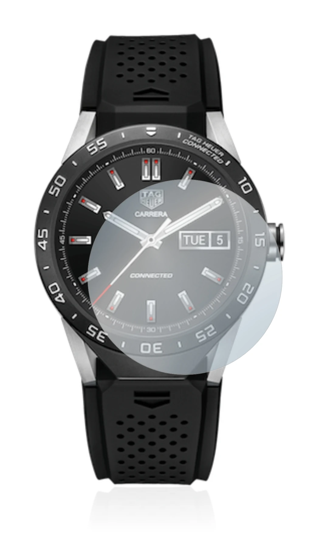 Abbildung des Geräts TAG Heuer Connected 46 mit einer Vielzahl des Displayschutzes.